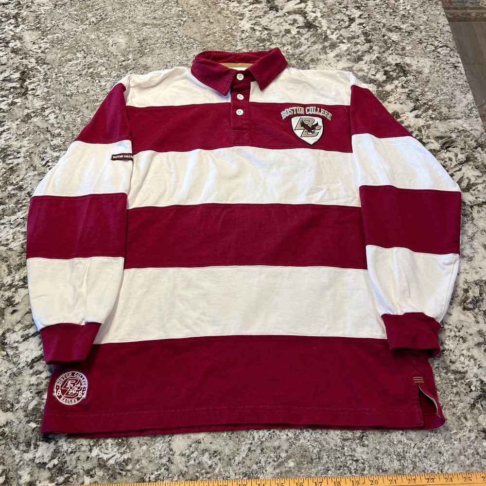 Vintage Boston College Eagles Lansdowne Rugby Shirt Maroon White Striped Large